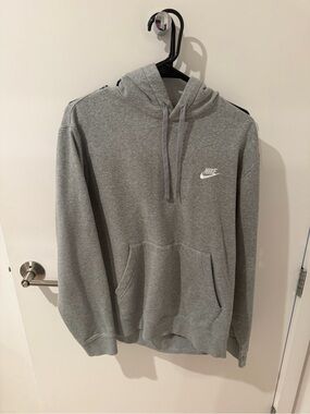 Nike Men's Heather Gray Hoodie with White Swoosh